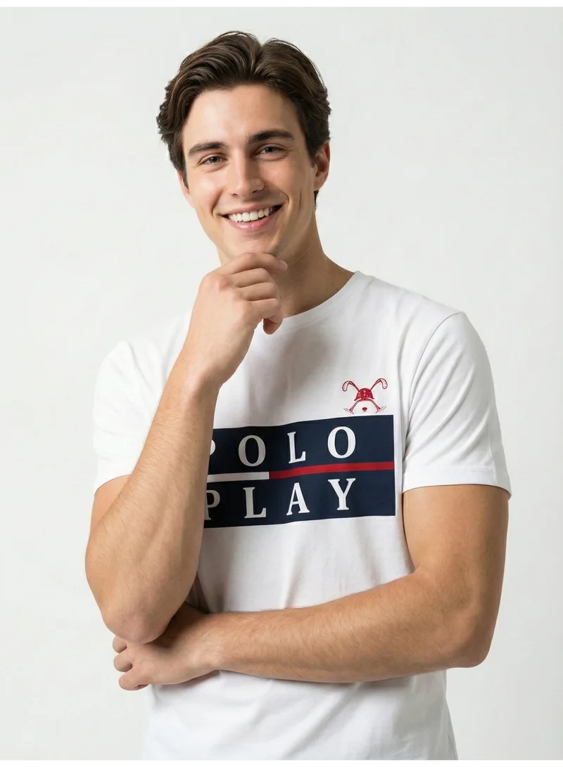 لعب البولو تيشيرت رجالي مطبوع - أسود